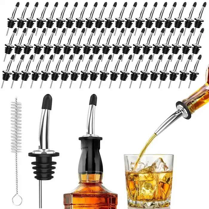 60-Piece Black Stainless Steel Pour Spouts for Liquor Bottles Oil Vinegar, Wine, Liquor Bottle Pourers with Dust Caps