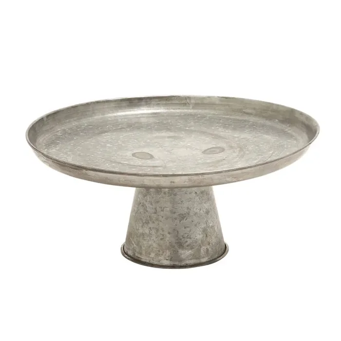 7 in. H Gray Galvanized Decorative Cake Stand