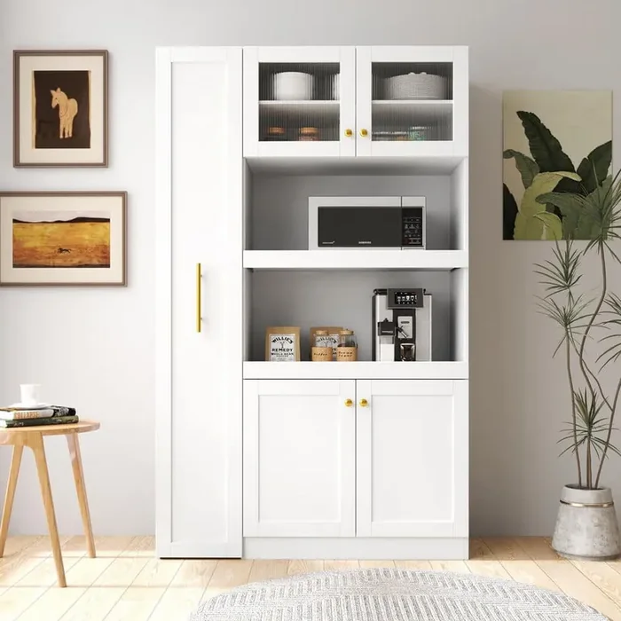 70.87 in.White Kitchen Pantry Cabinet with Multi-functional Pull-Out Multi-tier Storage Shelf,Farmhouse Storage Cabinet
