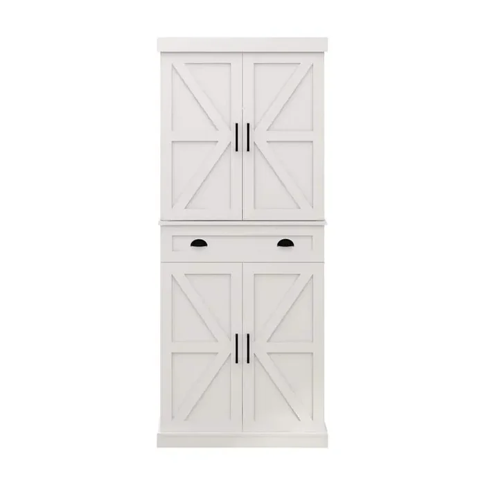 71 in. Kitchen Pantry Storage Cabinet with 4-Doors(2-Doors with Racks), 1 Drawer, 2 Adjustable Shelves-White