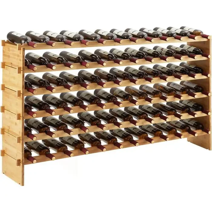 72 Bottles Stackable Modular Wine Rack, 6 Tier Wooden Wine Storage Rack, Bamboo Wine Display Shelves