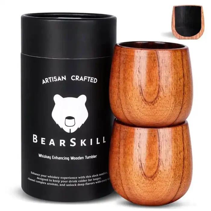 7oz Wooden Old-Fashioned Glass, Wooden Drinking Glass, Whiskey Tumbler, Great Whiskey Gifts for Men, Set-2