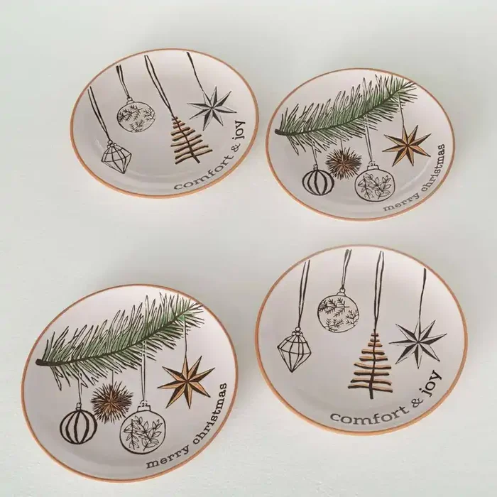 8.75 in. Modern White Cozy Christmas Snack Plates Set of 4