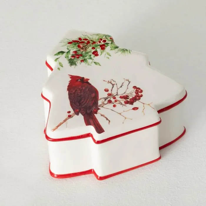 8 in. Ceramic Christmas Cardinal Scene Tree Box