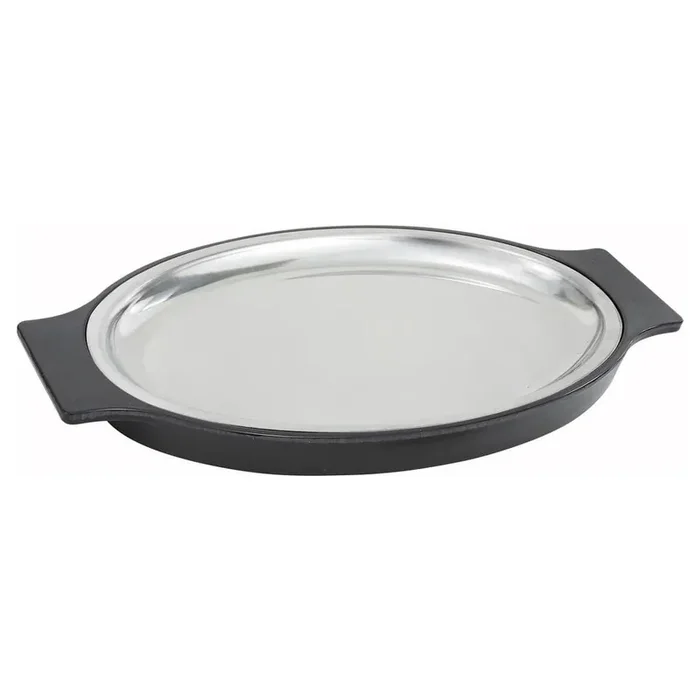 8 in. W x 1.5 in. H 11 in. D Silver Stainless Steel Serving Tray with Bakelite Underline