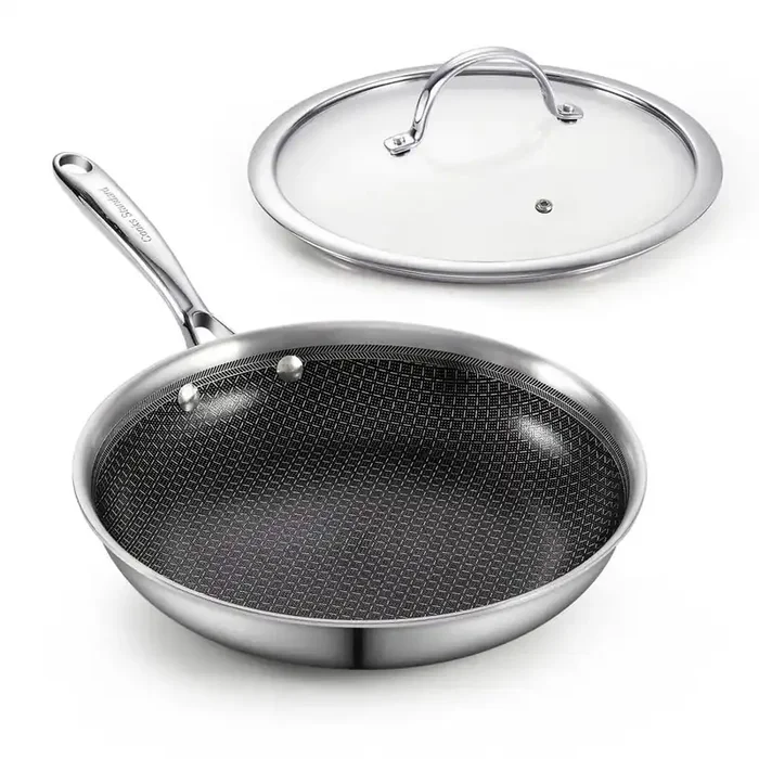 8-Inch Multi-Ply Clad Stainless Steel Hybrid Nonstick Frying Pan with Tempered Glass Lid