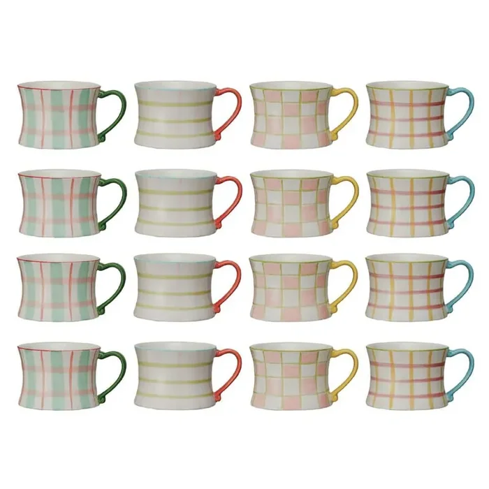 8 oz. Multicolor Plaid Panache Stoneware Coffee Mugs (Set of 4)