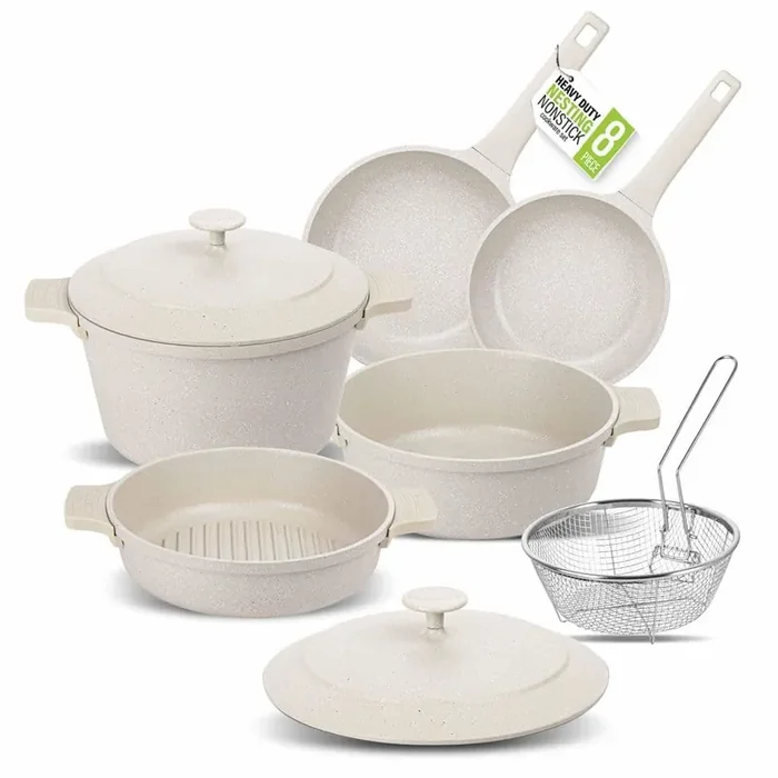 8-Piece Aluminum Heavy Duty Nesting Ceramic Coating Nonstick Cookware Set with Silicone Handle Covers