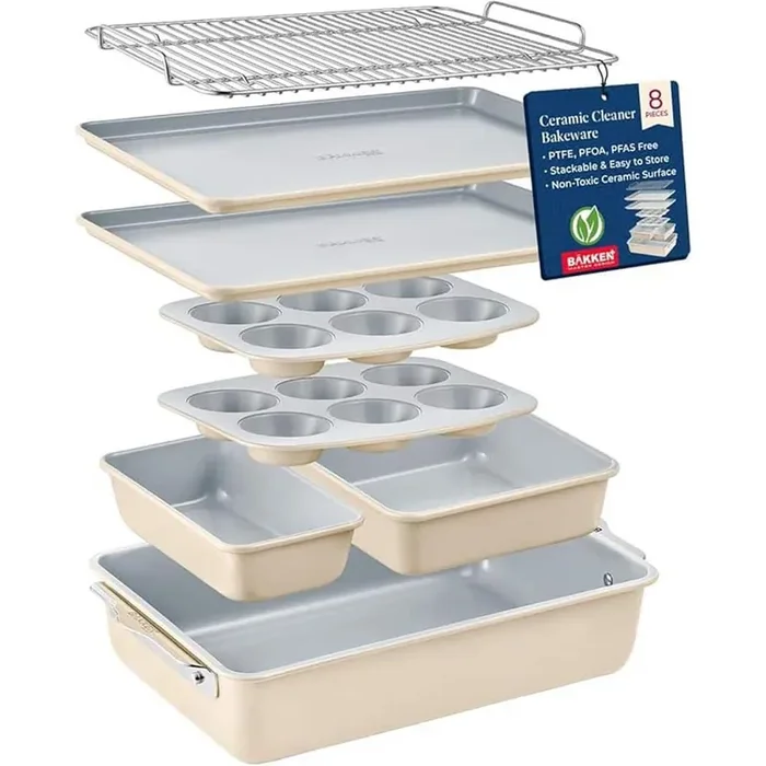 8-Piece Stackable Bakeware Set – Cream