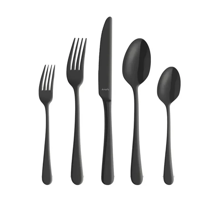 “Austin” Stainless Steel 18/0 Flatware Set, Matte Black, 20-Pieces.