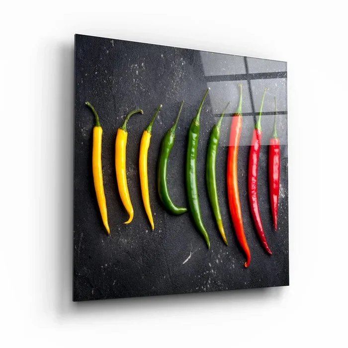・”Colorful Peppers”・Glass Wall Art