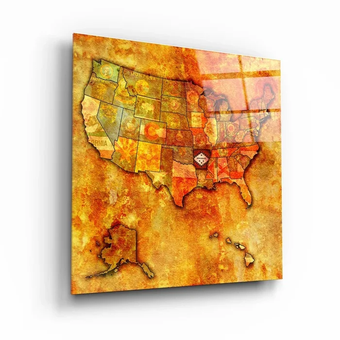 ・”Vintage Map US – Arkansas”・Glass Wall Art