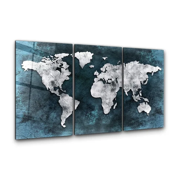 ・”World Map – Trio”・Glass Wall Art