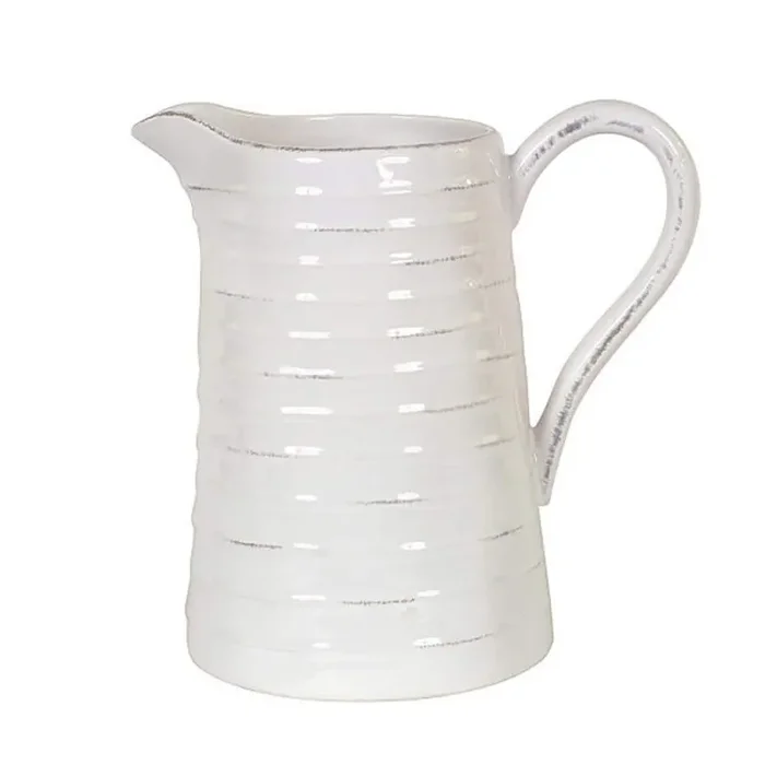 87 fl.oz Farmhouse Embossed Stripe Stoneware Pitcher in White