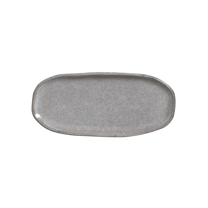 9.06 in. Dust Gray Stoneware Shallow Oval Platter Organic (Set of 4)