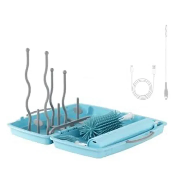 9.4in. Bottle Brush Cleaning Tool Set with Silicone Brush Nipple Straw Dryer Rack Storage Box Travel Essential