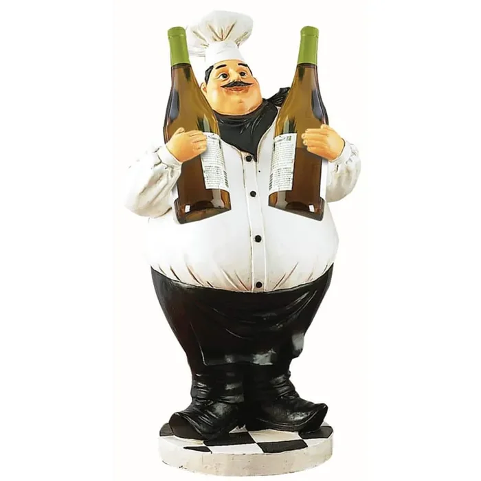 9 in. x 24 in. White Polystone Chef Sculpture with 2 Wine Holder Slots