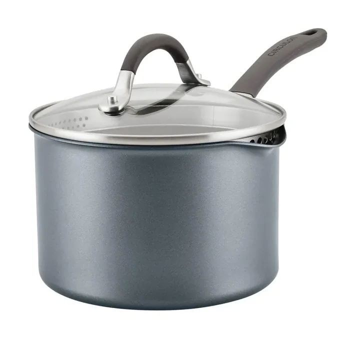 A1 Series 3 qt. Aluminum Saucepan in Graphite with Lid, with Strainer