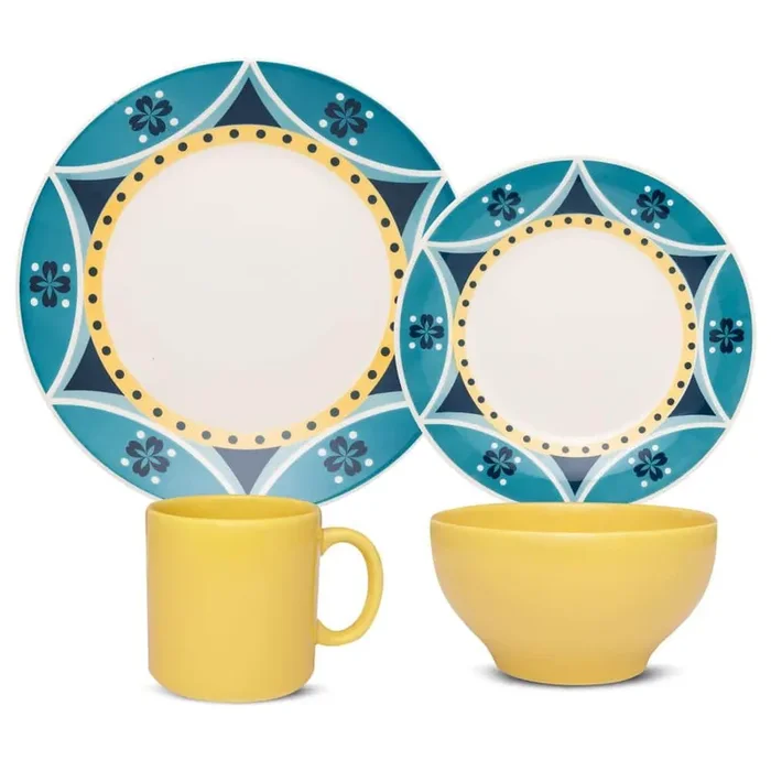 Actual Yellow and Blue 16-Piece Casual Yellow and Blue Earthenware Dinnerware Set (Service for 4)