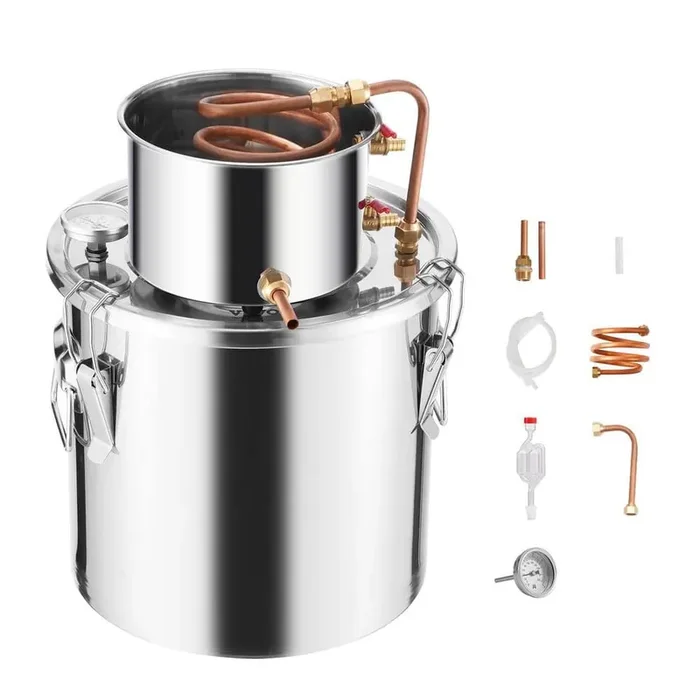 Alcohol Still, 5 Gal. / 19 L Stainless Steel Water Alcohol Distiller, Home Brewing Refining Fermentation Kit, Silver