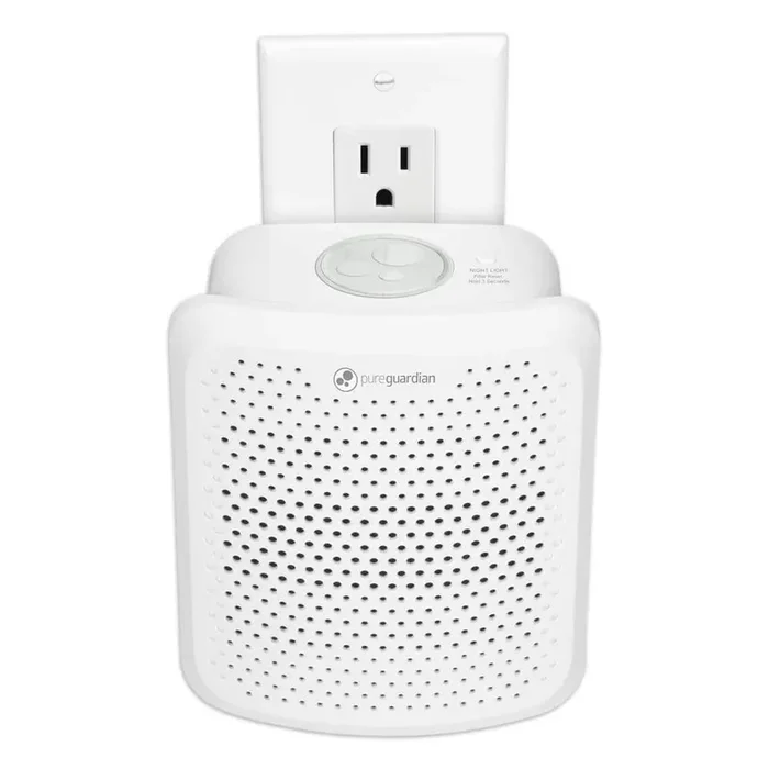 Allergen Filter Pluggable Air Purifier 6.5 in. White for Home with Nightlight, Allergens, Dust, Pollen, Pet Dander