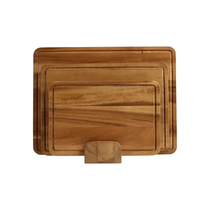 Atelier Acacia Wood 3-Piece Cutting Board Set with Stand-Stackable Kitchen Chopping Boards for Meat and Vegetables