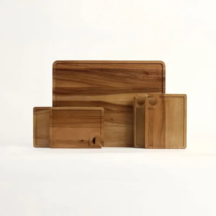Atelier Acacia Wood Wine Appetizer Plate Set with Serving Tray-5-Piece Charcuterie & Cheese Board, Natural Brown