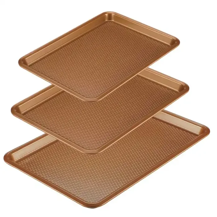 Ayesha Bakeware Nonstick Cookie Pan Set, 3-Piece, Copper