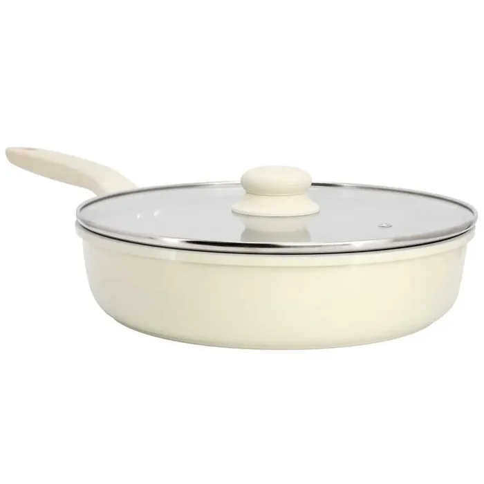 Barnsdall 11 in. 4 qt. Ceramic Nonstick Aluminum Saute Pan with Lid in Cream