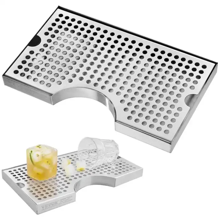 Beer Drip Tray Silver 304 Stainless Steel Keg with 4 Non-Slip Rubber Pads and Detachable Cover Heat/Cold Resistant