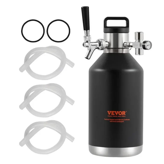 Beer Growler Tap System 128 oz. 4L Mini Keg 304 Stainless Steel Pressurized Beer Growler with Pressure Display