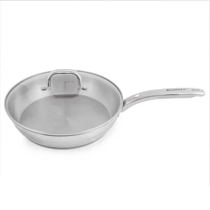 Belly Shape 10.5 in. 18/10 Stainless Steel Skillet Glass Lid 2.5 Qt.