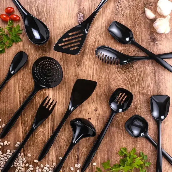 Black Cook and Serve Melamine Utensils, 12-Pcs Set