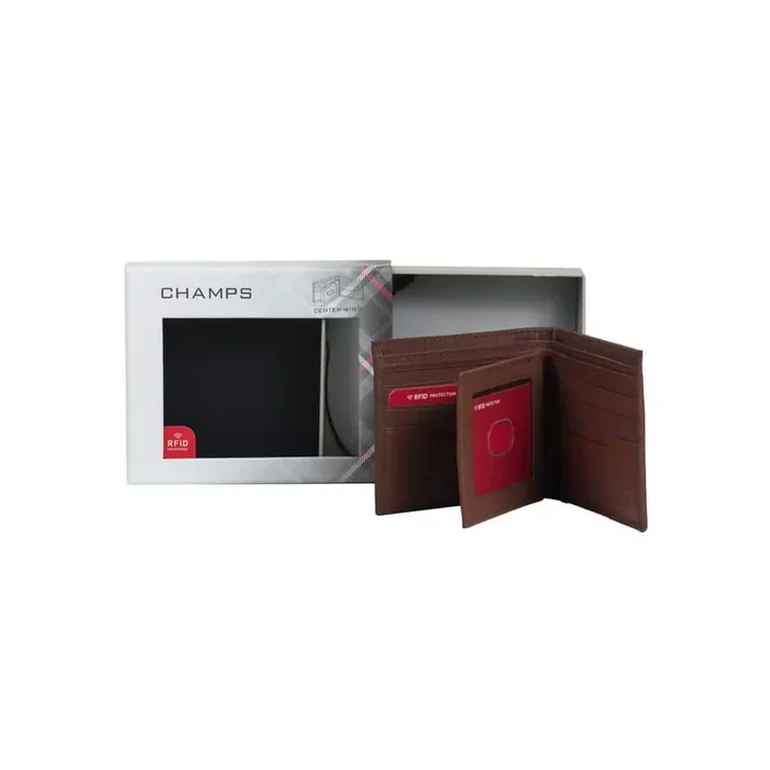 Black Label Tan Genuine Cowhide Leather RFID Blocking Center-Wing Wallet in Gift Box