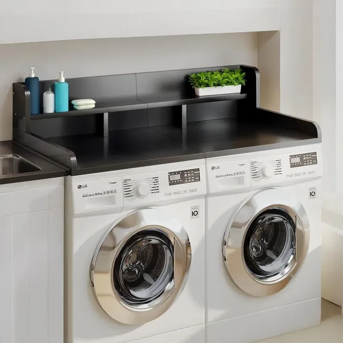 Black MDF Washer Dryer Countertop, 2-Tier Organizer with Edge for Laundry Kitchen Counter Storage Organization