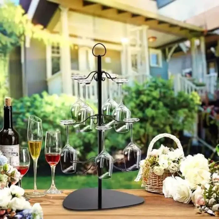 Black Tabletop Wine Glass Rack 3-Tier 12 Holders Display Stand for Champagne Martini Cocktail Parties Events