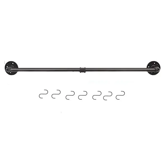 Black Wall Mounted Pipe Pot Bar Rack Organizer with 15 S Hooks Space Saving Detachable Kitchen Utensil Holder