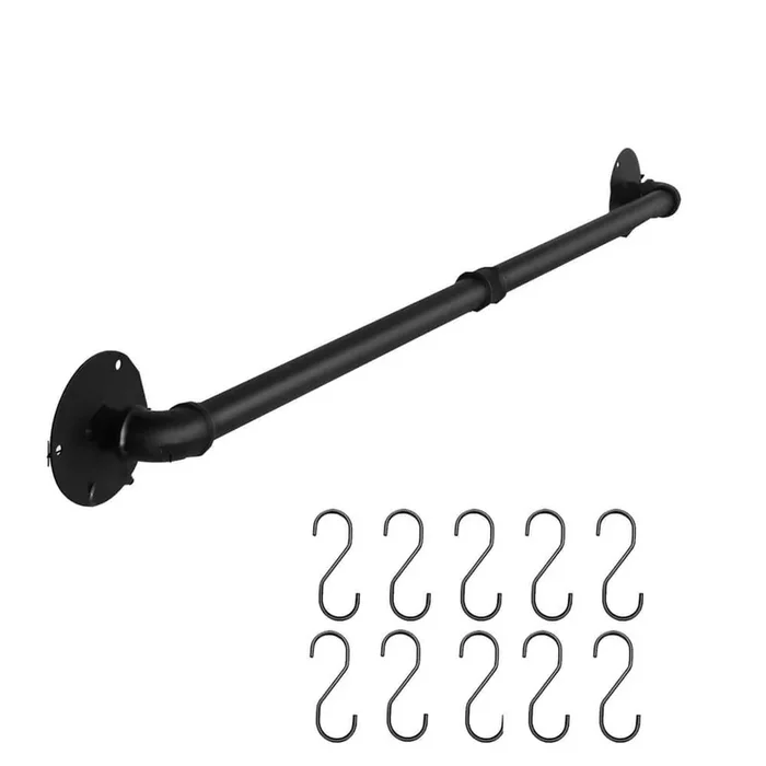 Black Wall Mounted Pot Bar Rack Kitchen Organizer with 14 S Hooks Detachable Hanging Storage Space Saving