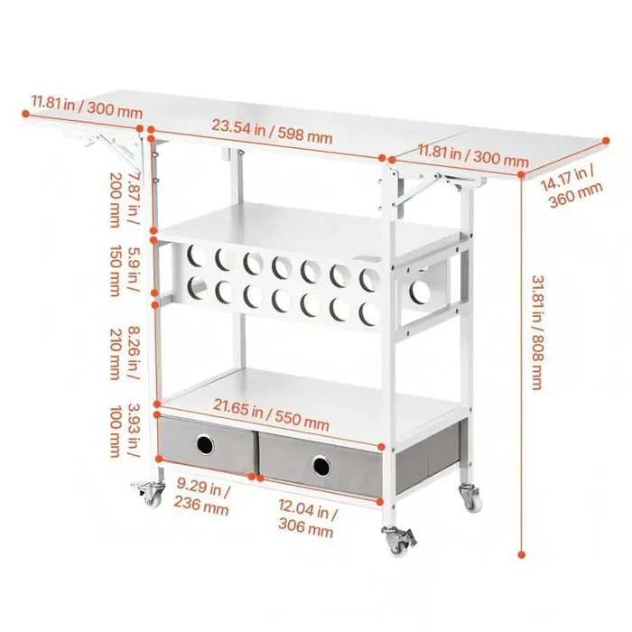 Black Wood Rolling Kitchen Cart and Storage Table, Compatible with Cricut Machines, Collapsible Cricut Table