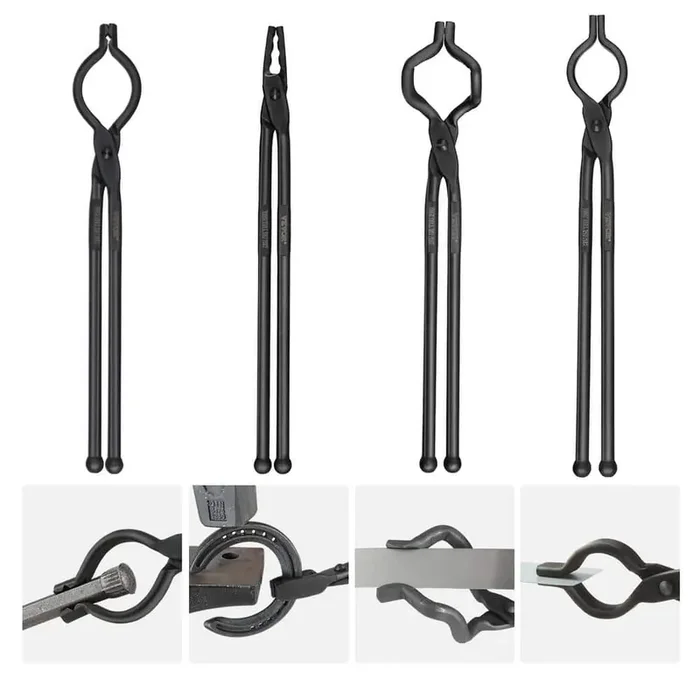 Blacksmith Tongs, 18 in. 4-pieces, V-Bit Bolt Tongs, Wolf Jaw Tongs, Z V-Bit Tongs and Gripping Tongs