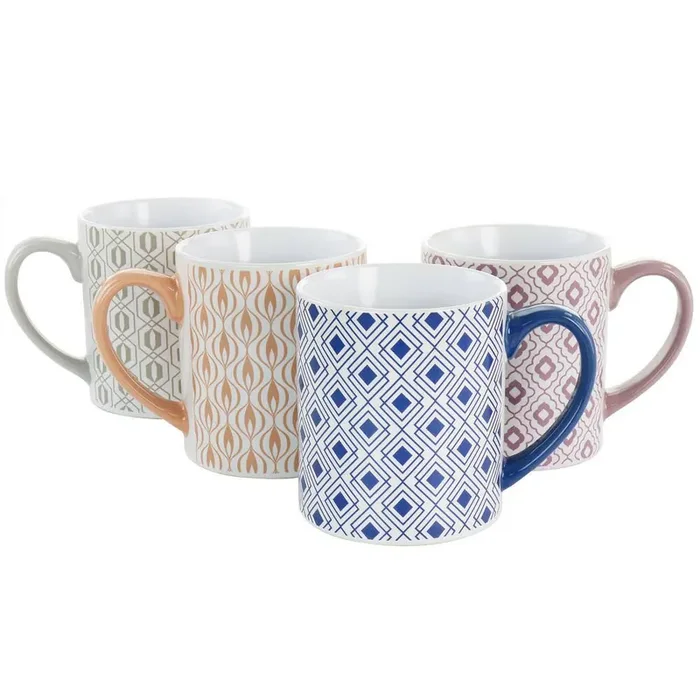 Bliss 4 Piece 20 oz. Can Shaped Stoneware Mug Set in Assorted Colors and Patterns