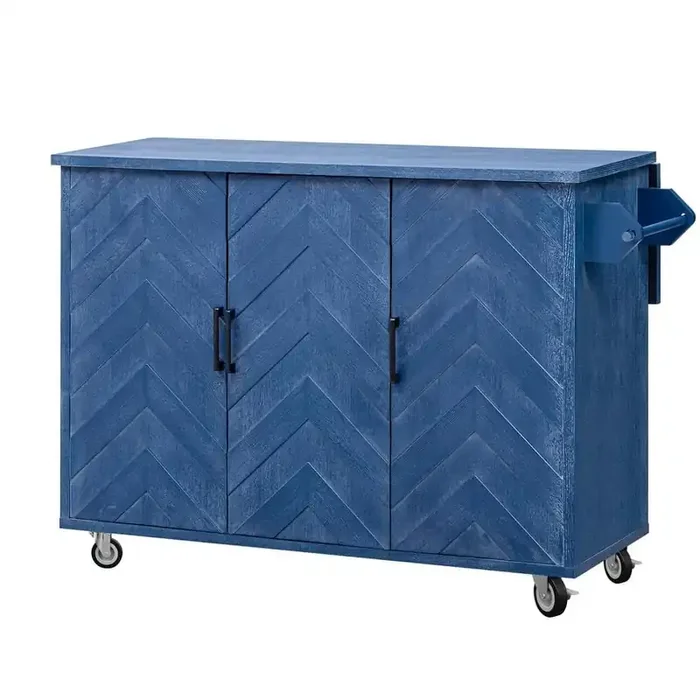 Blue Ash Veneer 51.2 in. Kitchen Island with Drop Leaf, Farmhouse Kitchen Island on Wheels with Internal Storage Rack