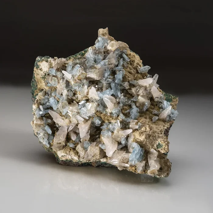 Blue Barite with Calcite on Matrix from Rio Grande do Sul, Brazil