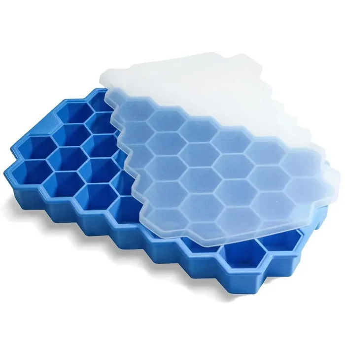 Blue Ice Cube Trays for Freezer with Lid-37 Grid Silicone for Small Ice Cube Molds for Cocktail Bar or Iced Coffee Cup