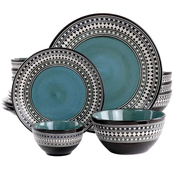 Blue Sage 16-Piece Double Bowl Stoneware Dinnerware Set in Blue