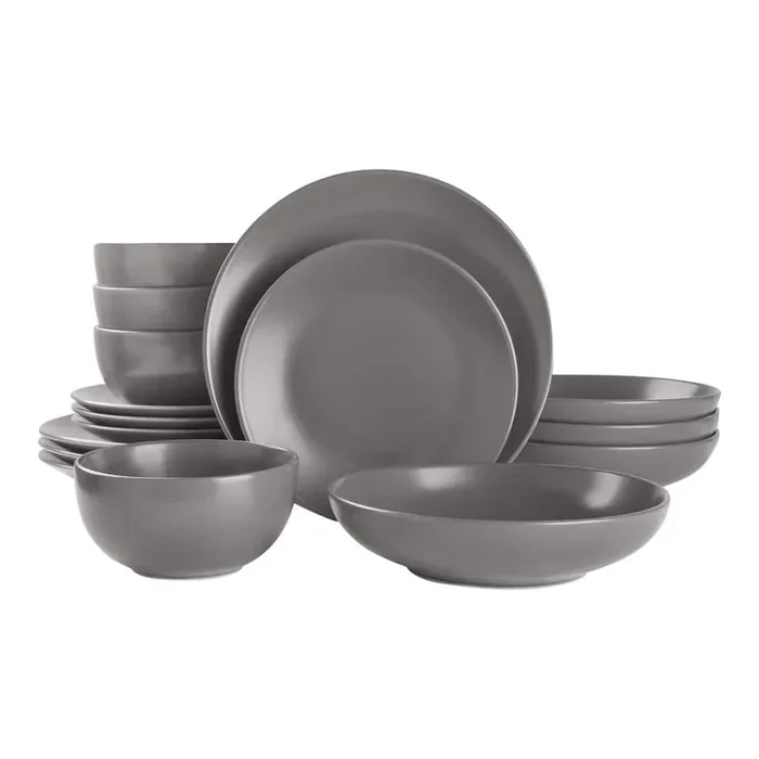 Brea 16-Piece Solid Stoneware Dinnerware Set in Matte Charcoal (Service for 4)