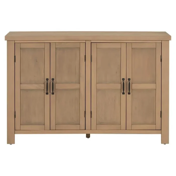 Brown 4-Door Wood Pantry Organizer, Storage Sideboard with Adjustable Shelves and Retro Atimon Handles
