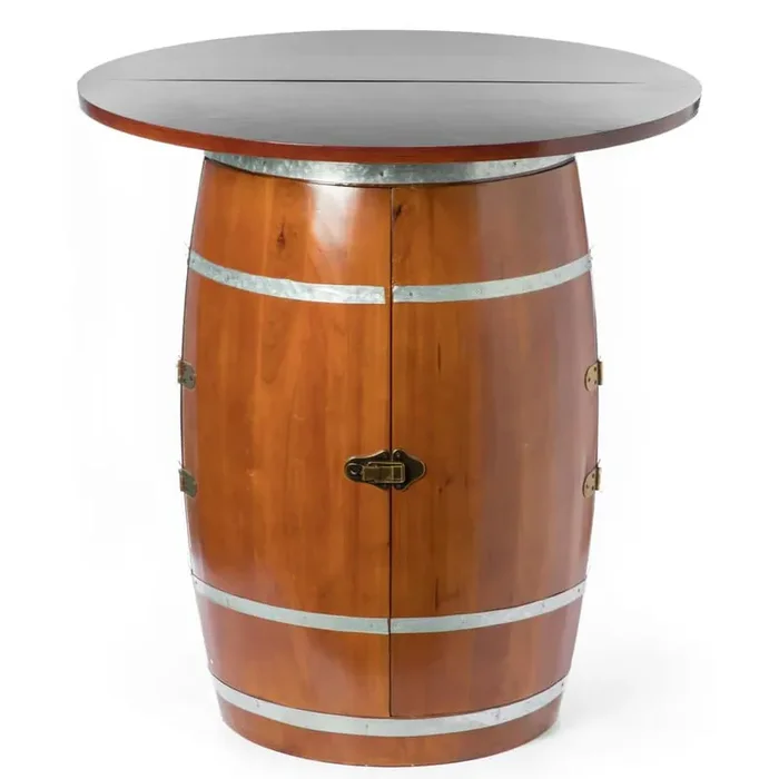 Brown Wine Barrel Round Table Wine Storage Cabinet