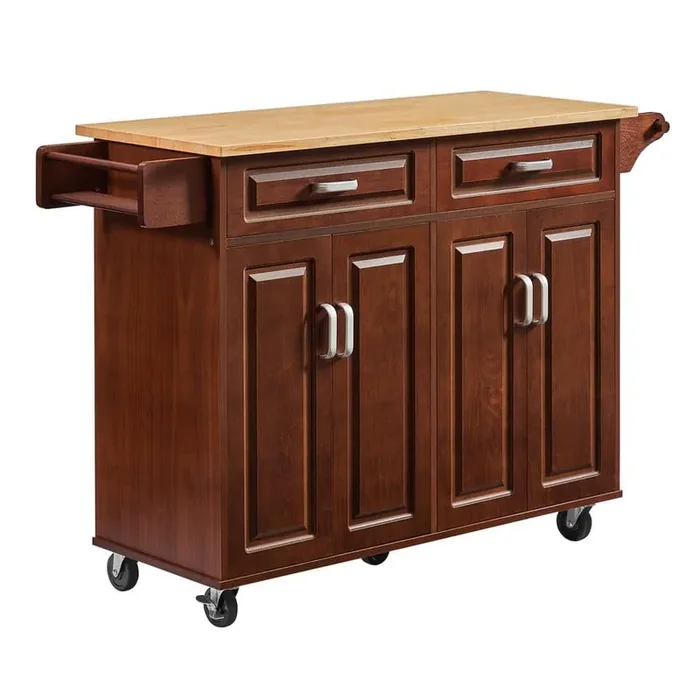 Brown Wood 43 in. Kitchen Island with Storage Cabinet and 2 Drawers for Kitchen