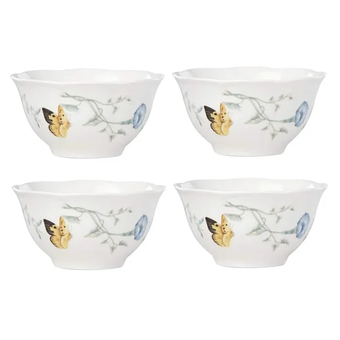 Butterfly Meadow 16 fl. oz. Multi-Colored Porcelain Rice Bowl (Set of 4)